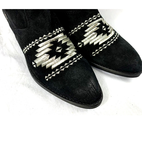 Musse & Cloud Black And Metallic Silver Embroidered Ginger Ankle Boots Bootie - Picture 3 of 12